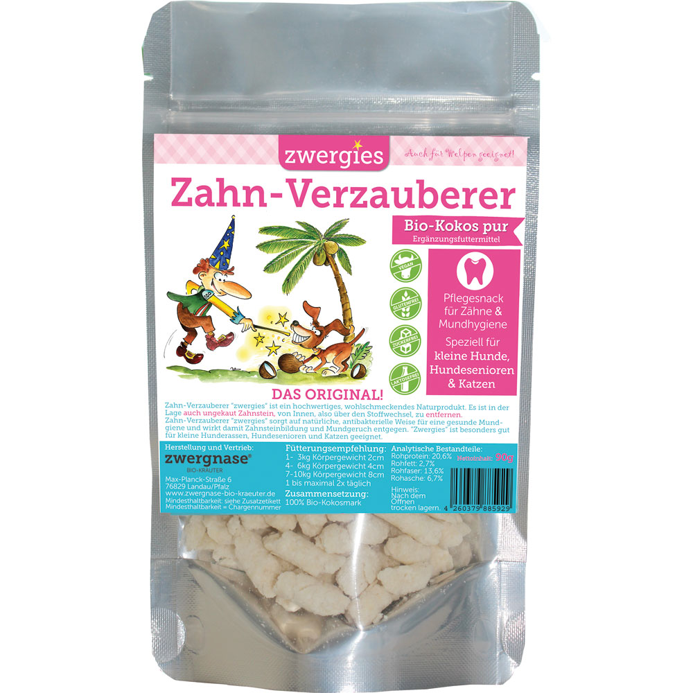 zwergies Zahn-Verzauberer Bio-Kokos Erg&auml;nzungsfutter 90g Zwergnase - Bild 1