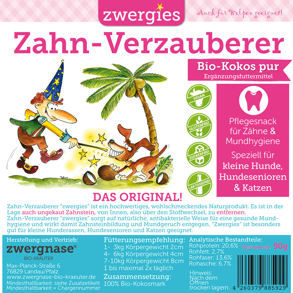 zwergies Zahn-Verzauberer Bio-Kokos Erg&auml;nzungsfutter 90g Zwergnase - Bild 2